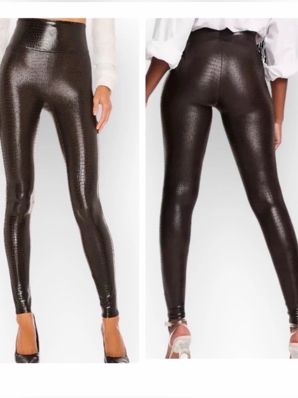 NWT SPANX Brown/Black Faux Croc Shine Faux Leather Leggings Small